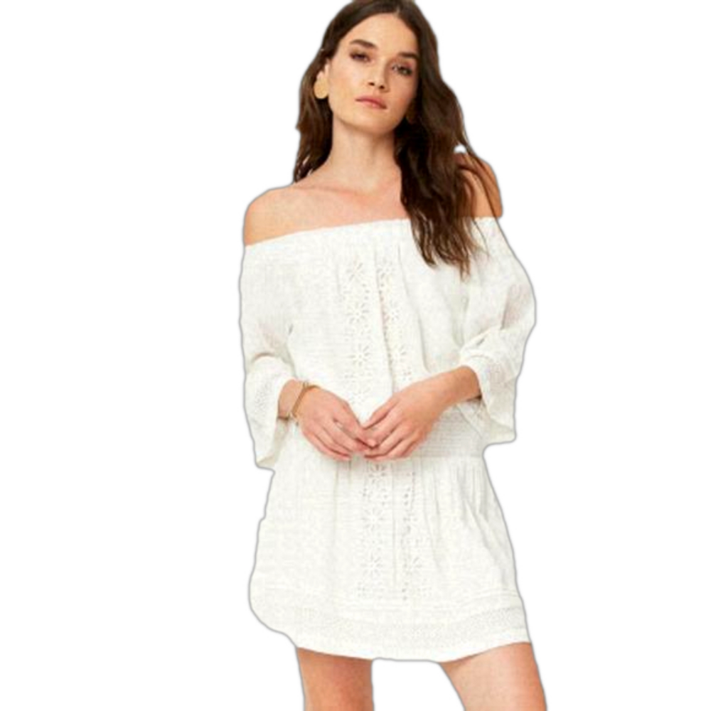 Tularosa (Revolve) Fiona White Speckled Eyelet Mini Dress